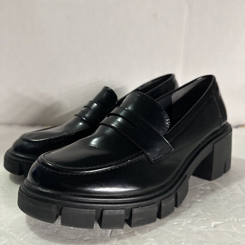 Crown Vintage Shoes Womens 9 M Lane Lugsole Penny Loafer Black Faux Leather - Picture 8 of 8